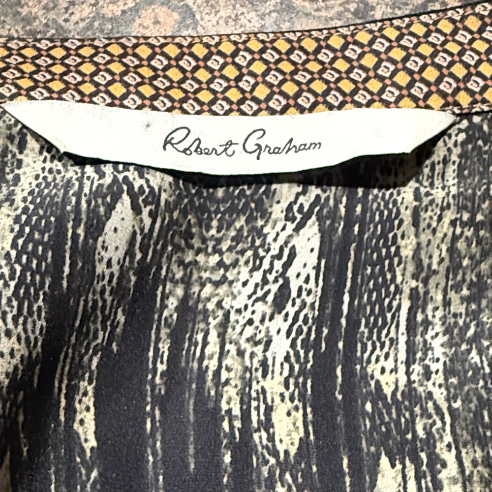 Robert Graham 100% Silk Shirt Black/Cream Whimsigoth Witchy Dark Fairy Large - Picture 4 of 8
